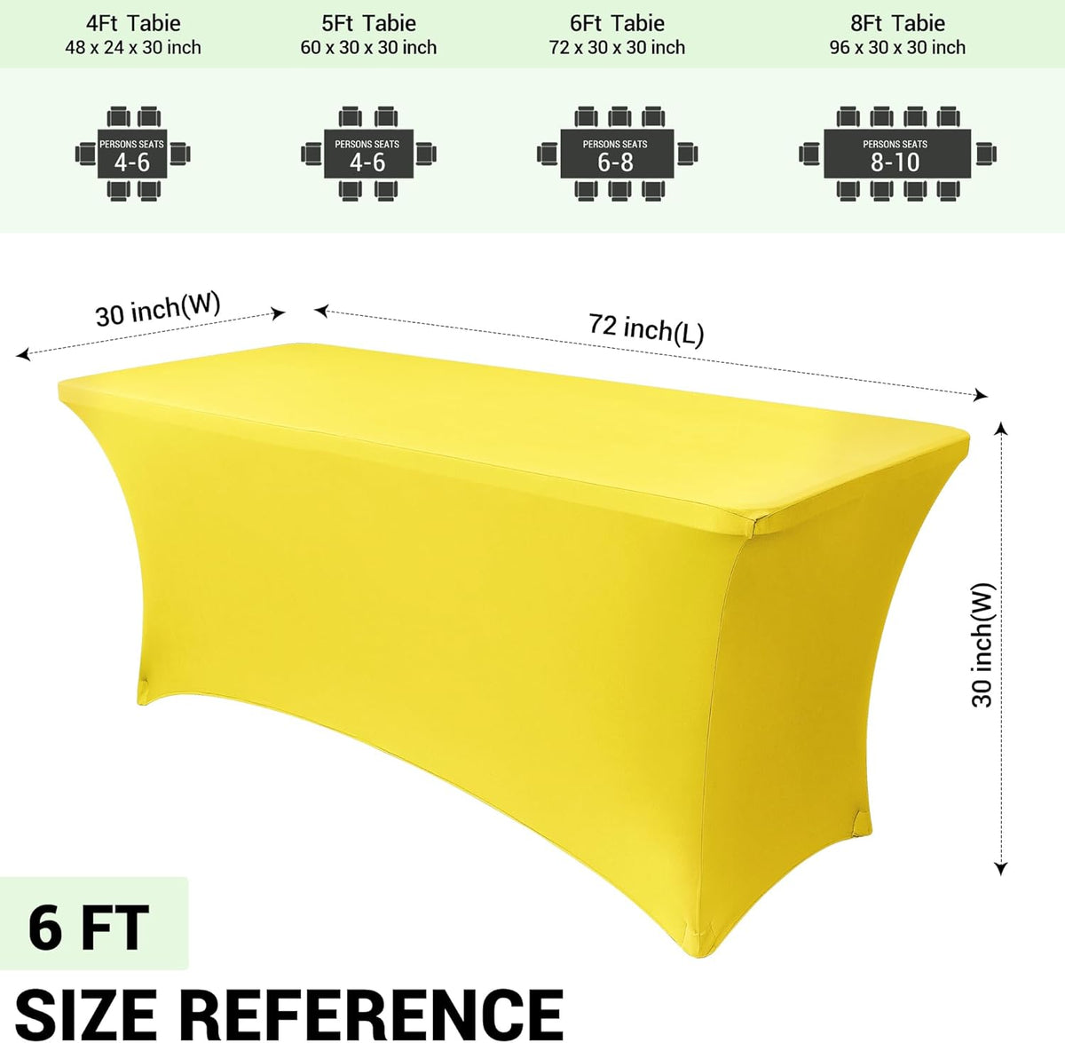 Obstal Spandex Table Cover 6ft Fitted Tablecloth Rectangular - Stretch Rectangle Folding Table Cloth for Birthday Party Wedding Banquet, Yellow, 72L x 30W Inch
