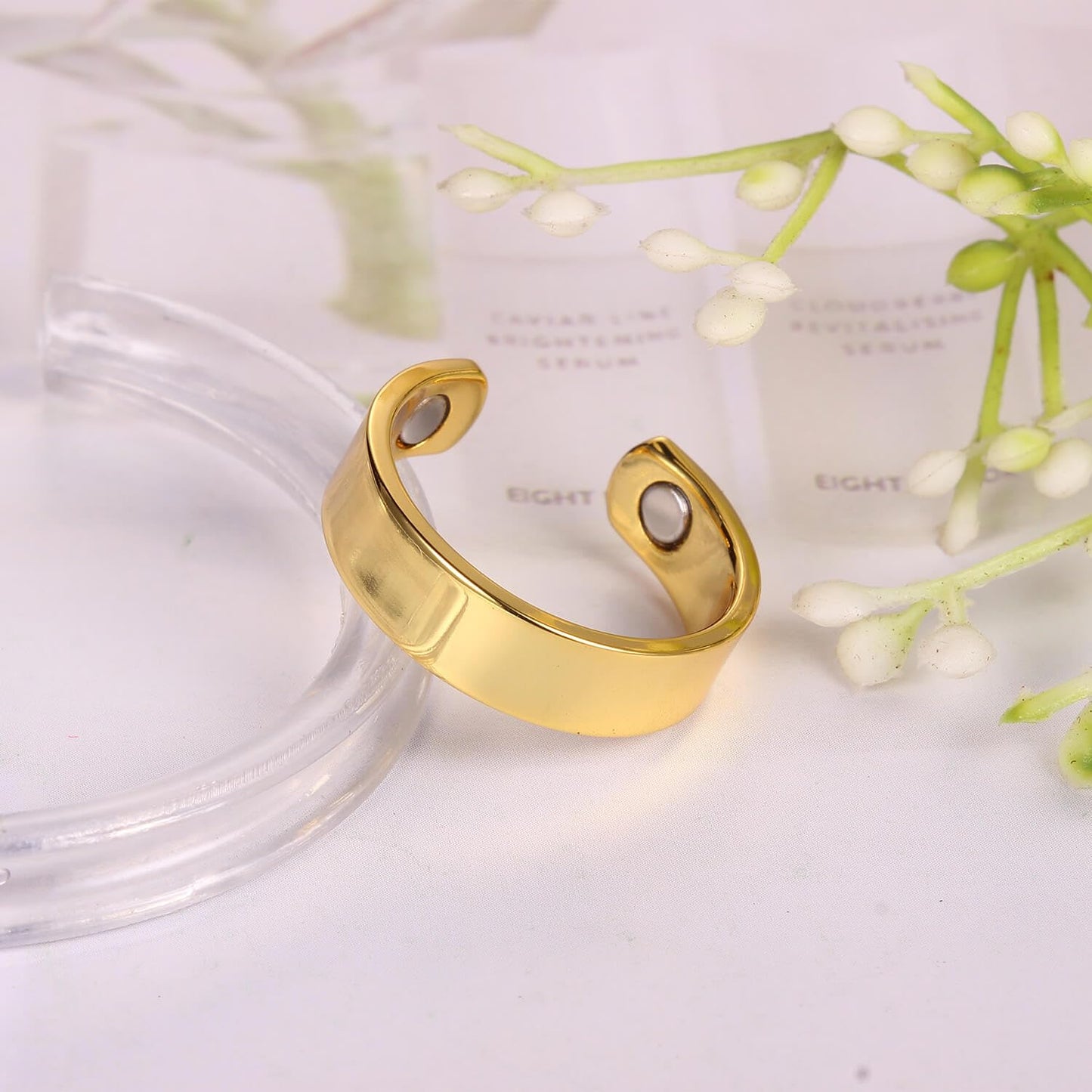 Earth Therapy - Elegant Women or Men's Ring Band in Bright Gold | Magnetic Therapy Ring