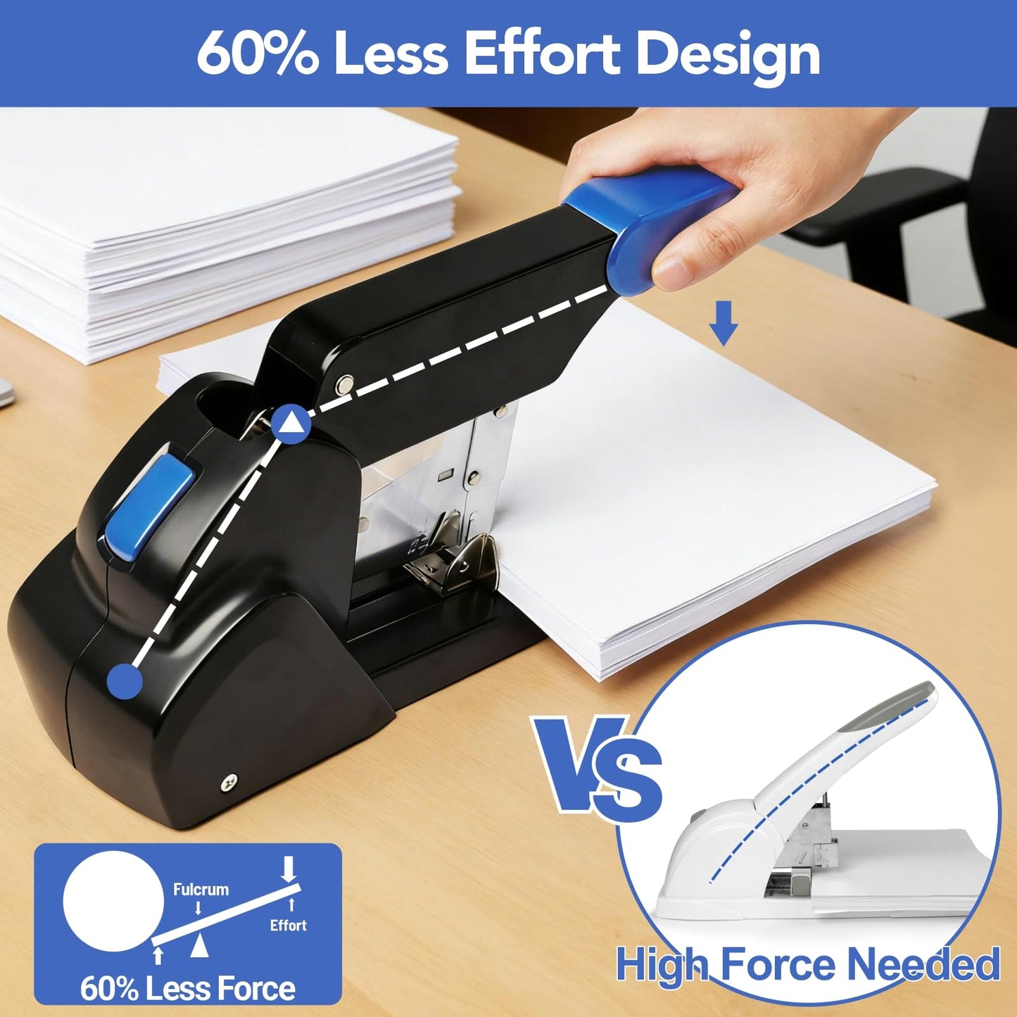 AFMAT Heavy Duty Stapler, 220 Sheets Capacity Stapler for Classroom, 60% Reduced Effort, Jam Free, Adjustable Paper Depth, Metal Desk Office Staplers w/ 50,000+ Uses, Includes 7000Pcs Staples, ES15