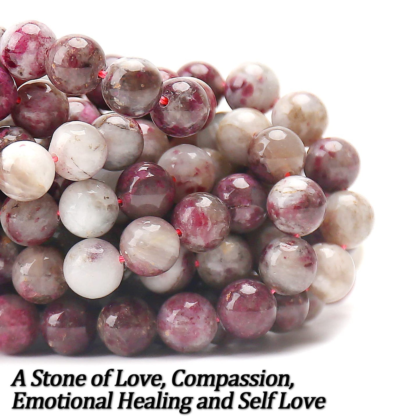 70PCS Natural 8MM Healing Gemstone, Plum Blossom Tourmaline Energy Stone Round Loose Beads, Semi-Precious Crystal Beads with Free Elastic String for Jewelry Making DIY