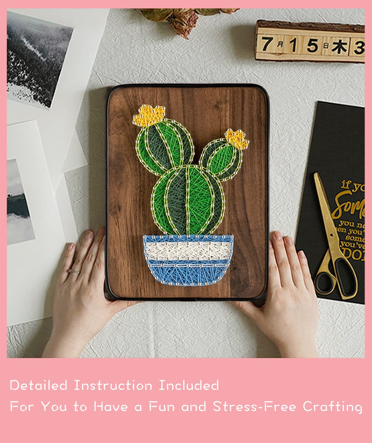 BAZIMA DIY String Art Kit for Beginner, DIY Cactus Potted Craft Kit,Unique Gift,Craft Kit for Holidays，Cactus With Yellow Flowers
