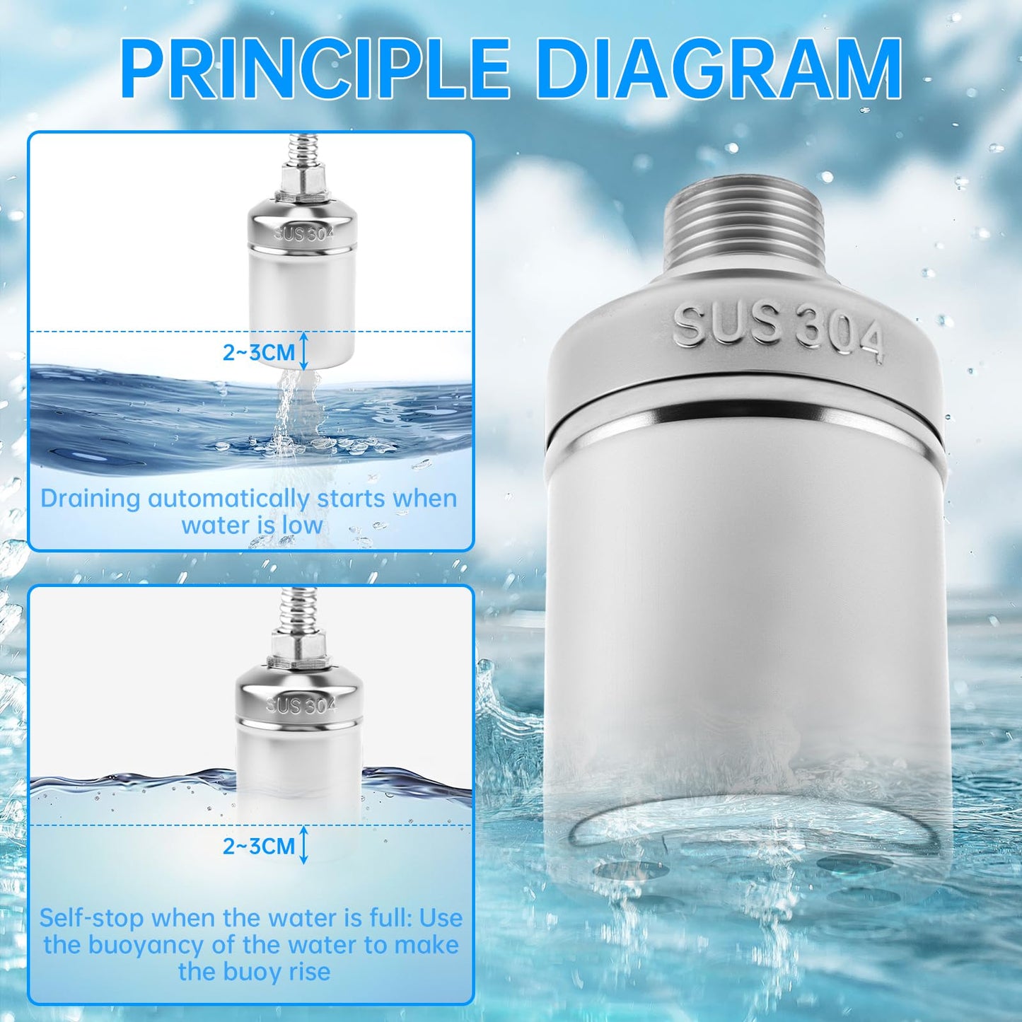2 Pack Water Float Valve,1/2" to 3/4'' 1'' 304 Stainless Steel Fully Automatic Water Level Controller Float Valve