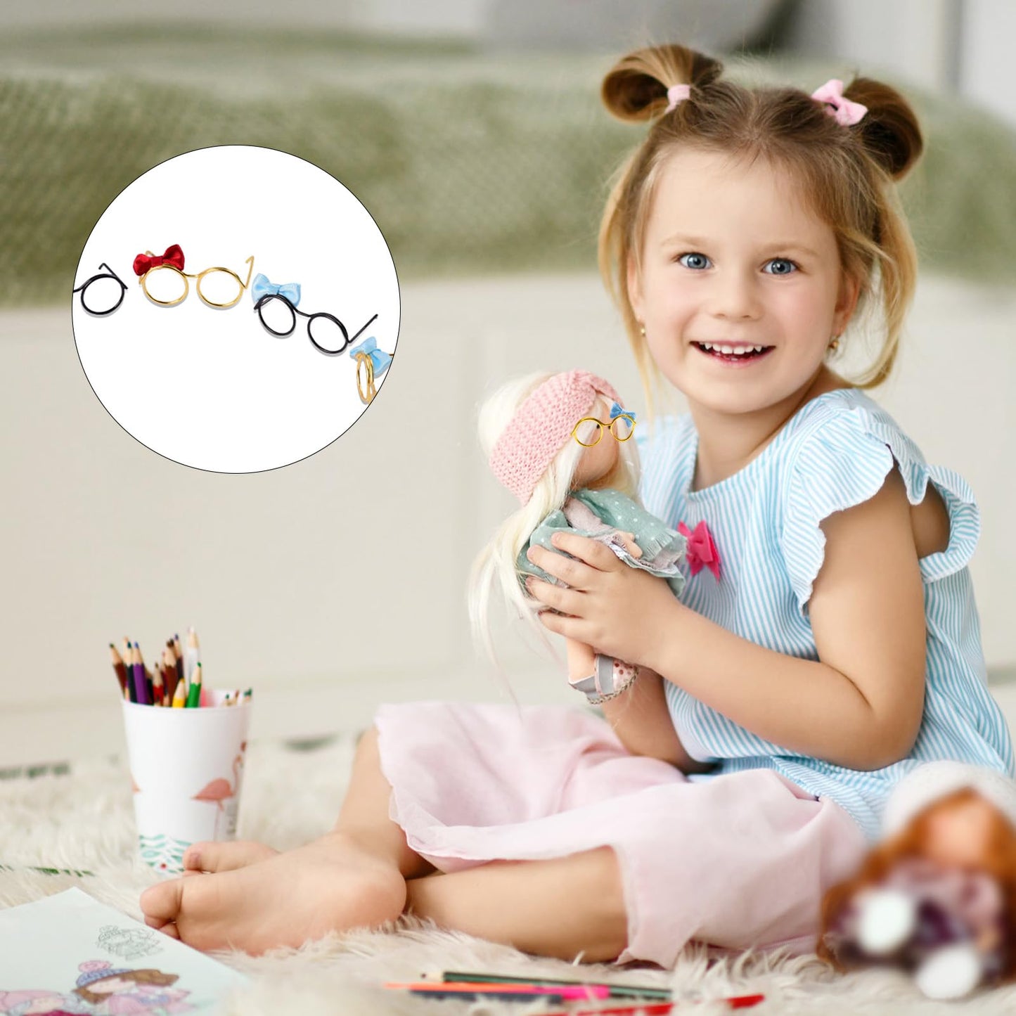 WANIGIF 10 Pcs,Doll Glasses,Mini Metal Wire Rim, Tiny Mini Glasses For Dolls, Plush Dolls Accessories,For Doll Costume,Dolls Dress Up(5 Black + 5 Gold)