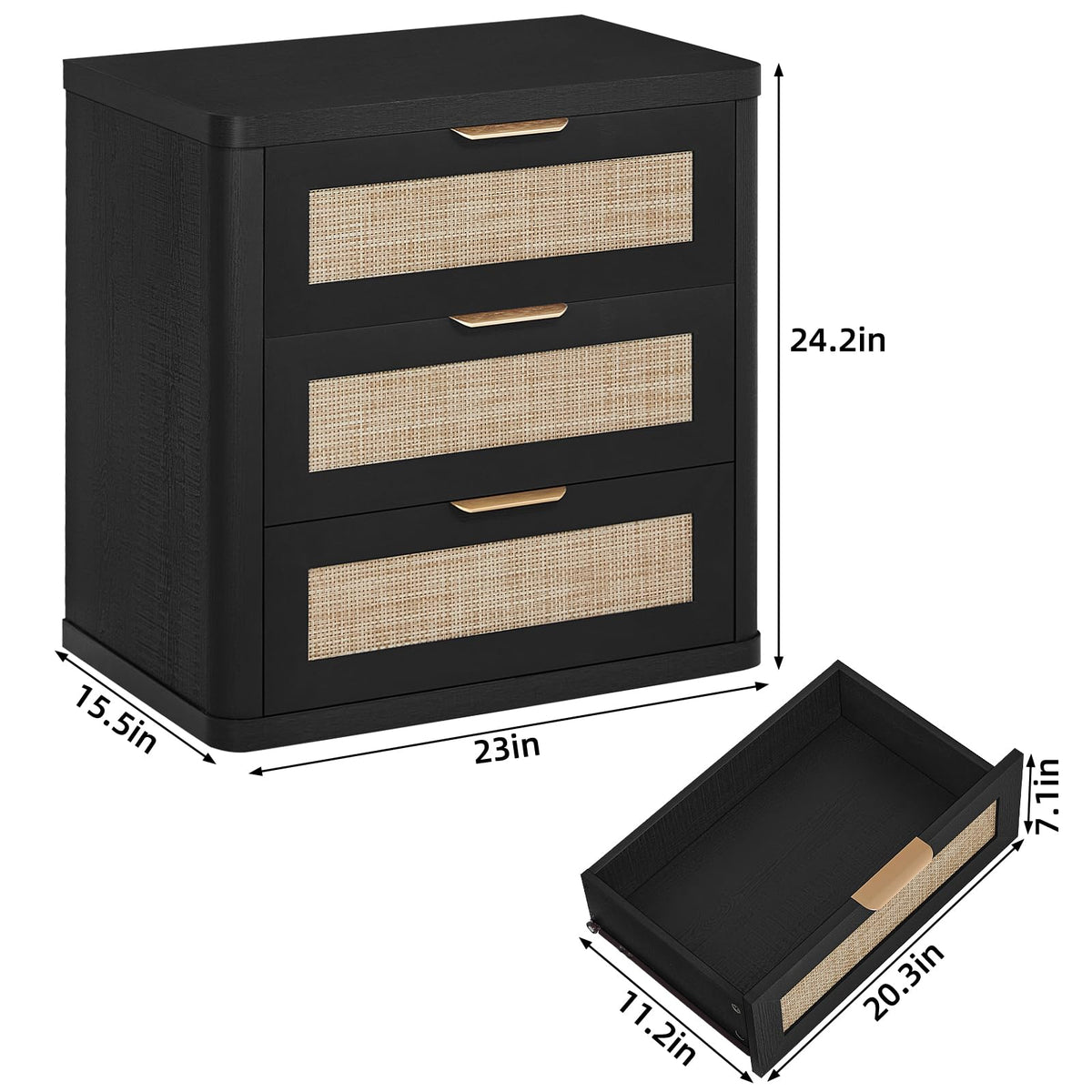 Rattan 23" Nightstands Set of 2 with Drawers for Bedroom (2 Count)