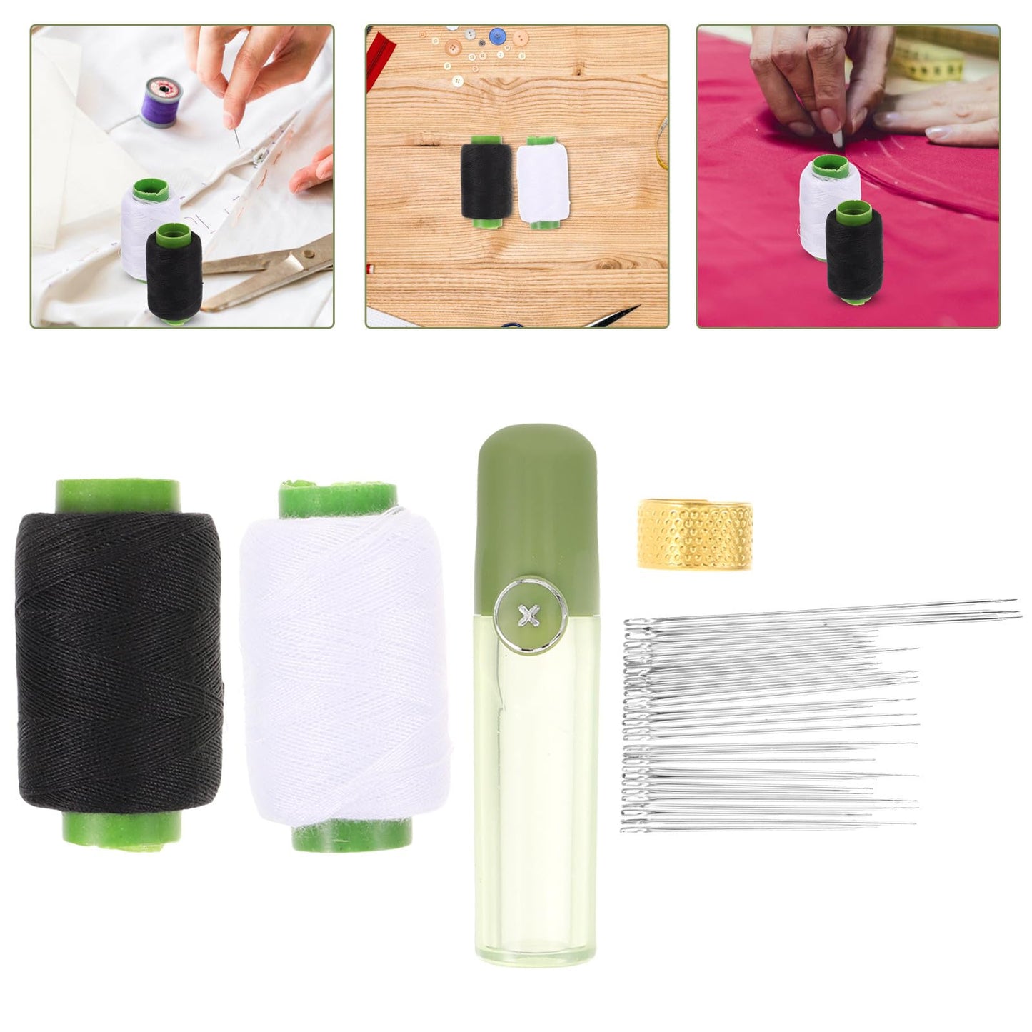 Healifty Multifunction Hand Sewing Needles Safety Darning Needles Set for Household Use Thimble and Black White Thread Coils 34pcs Sewing Accessory Kit for Daily Repairs