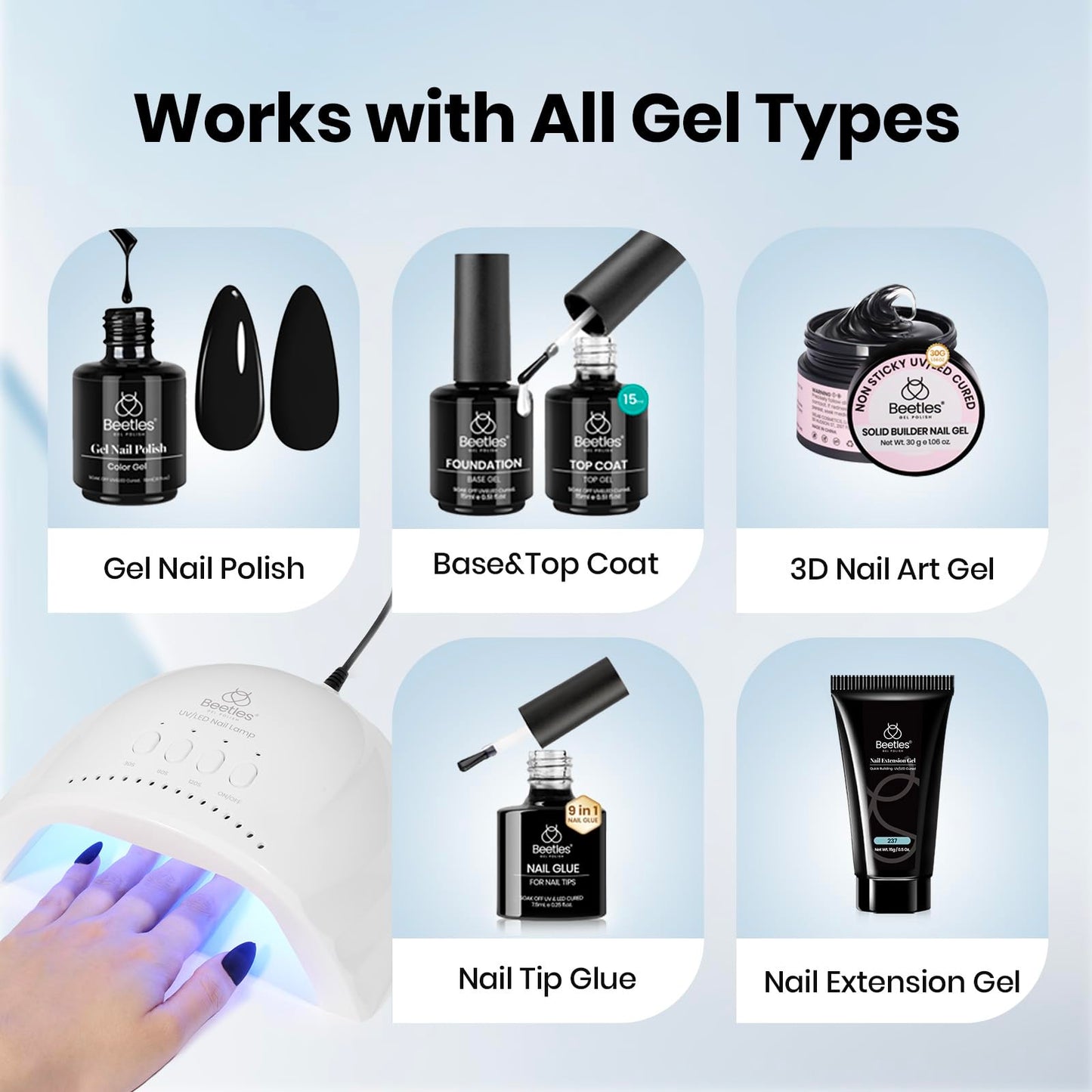 Beetles UV Nail Lamp - LED Nail Lamp with 3 Timer 30/60/120s UV Light for Gel Nails Smart Sensor Nails Dryer for Fast Curing Gel Polish Top Coat and Base Coat, DIY Salon Manicure Art Tools, White