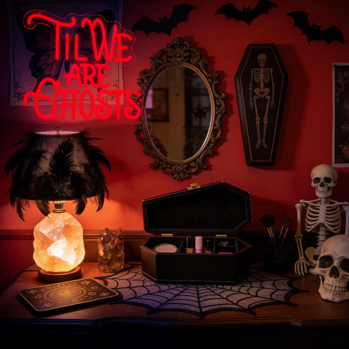 TIL WE ARE GHOSTS Neon Sign for Home Wall Decor, USB Powered&Dimmable LED GHOSTS Light Signs for Bar Man Cave Party Halloween Wedding Proposal Gifts