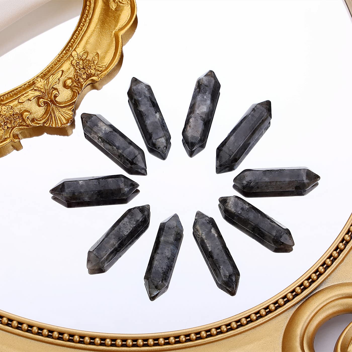 10 PCS Labradorite Healing Crystals Wands Polished Tumbled Stones Bulk Natural Hexagonal Pointed Reiki Energy Balancing Meditation Therapy Chakra Wand Set