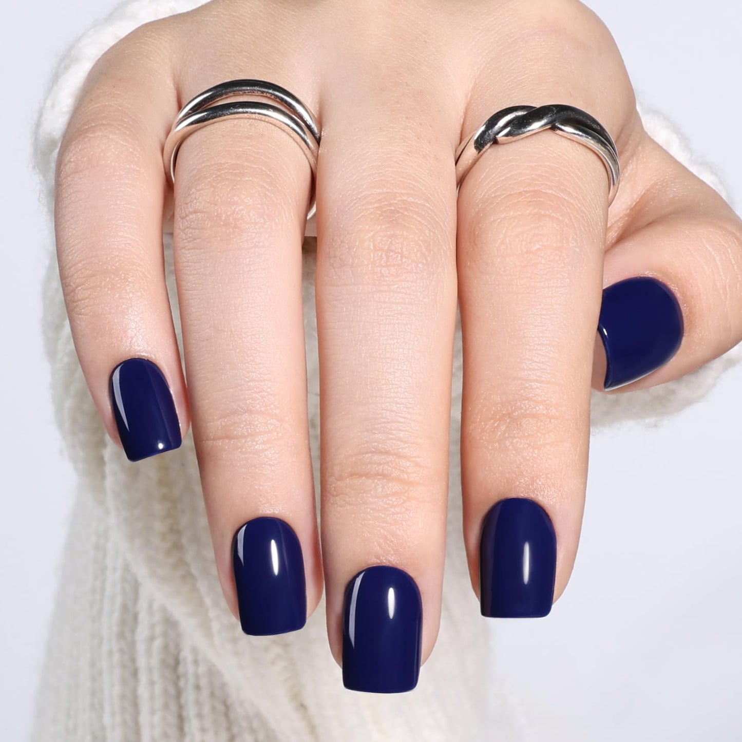 Blue Press On Nails Square - Short Square Fake Nails with Nail Glue, Dark Blue Press On Nails Reusable Stick On Nails in 15 Sizes - 30 Nail Kit for Women & Girls | Salon Quality