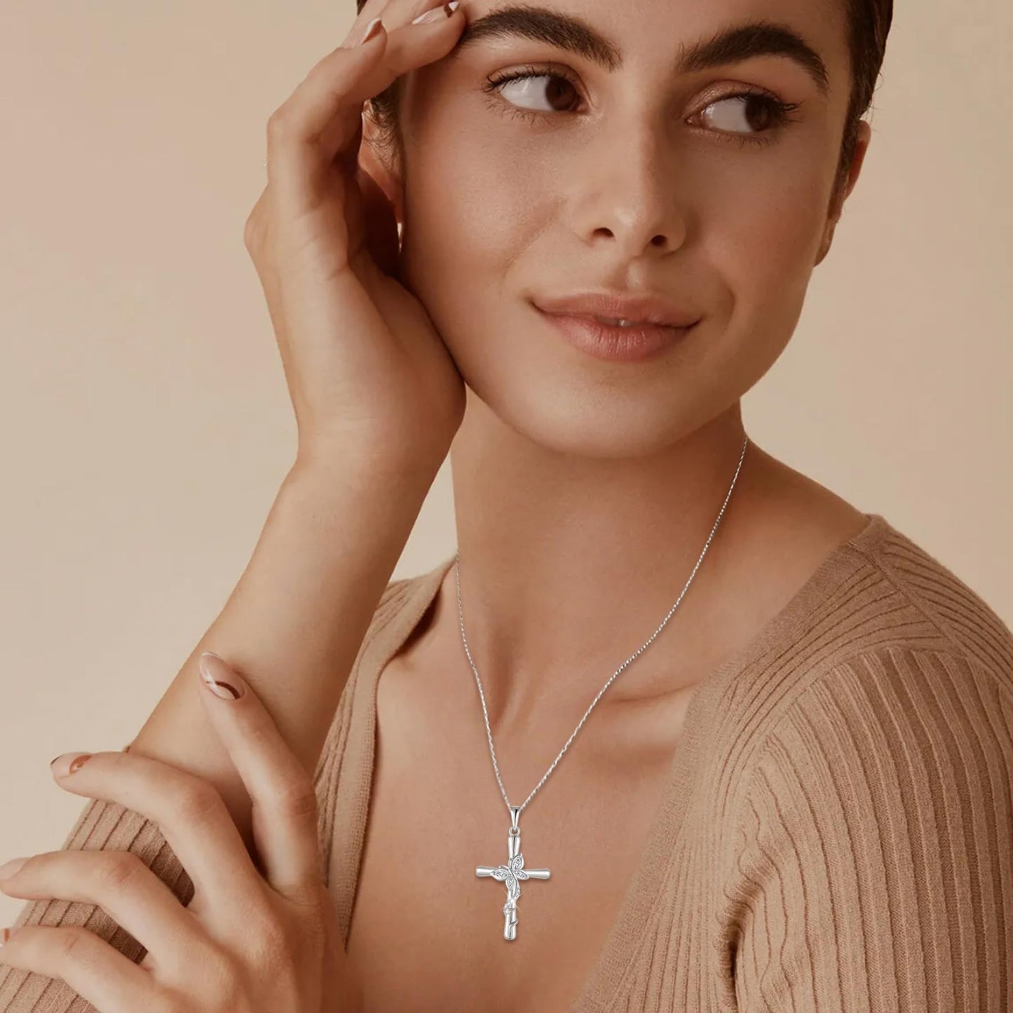 Blaniy Cross Necklace for Women 925 Sterling Silver Butterfly Necklace April Birthstone Pendant Necklaces with Cubic Zirconia Jewelry Gifts for Women