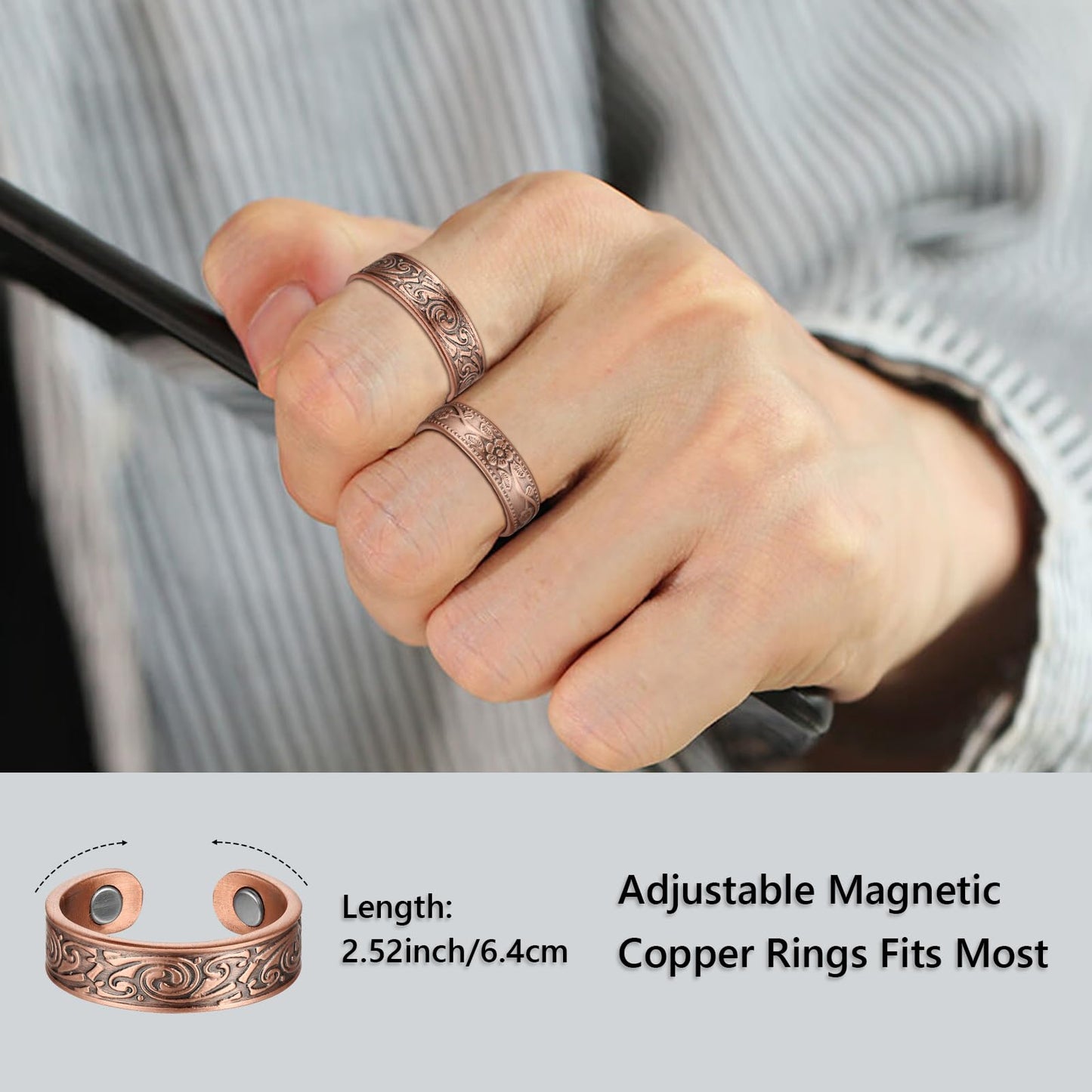 BioMag Magnetic Rings, Pure Copper Rings for Men Women, Adjustable Fingers Thumb Ring Jewelry Gift (Copper D-4Pcs)