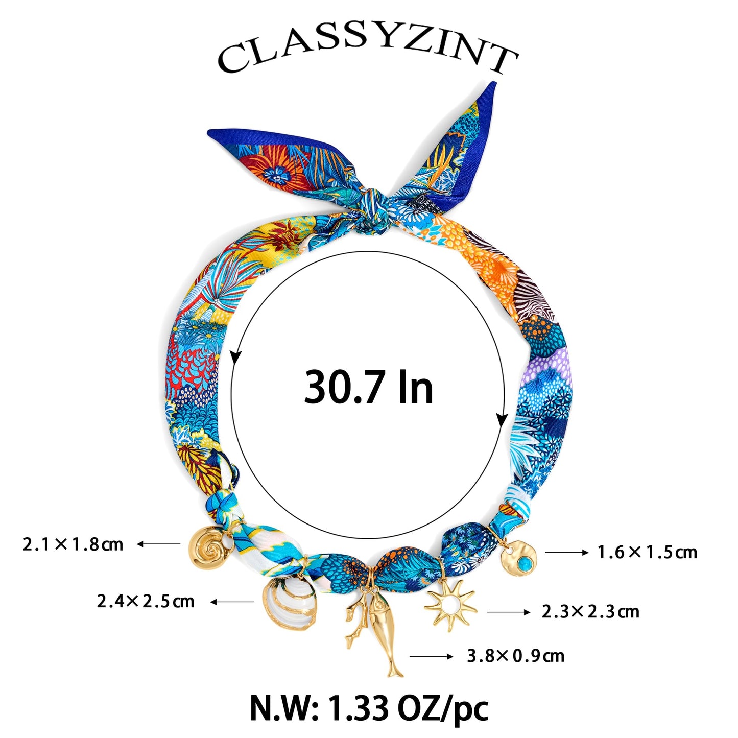 CLASSYZINT Scarf Necklace with Fish Conch Sun Charm Necklace Ocean Theme Choker Necklace Beach Vacation Party Holiday Jewelry