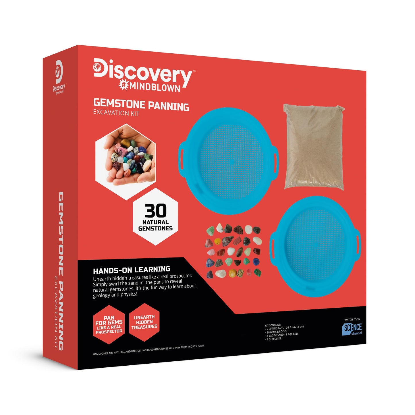 Discovery™ Gemstone Panning STEM Kit – Pan for 30 Real Gems| 2 Sifting Pans, Sand & Learning Guide| Educational Science Activity for Kids| Geology Rock Excavation Set| Boys & Girls Toy Gift| Ages 8+