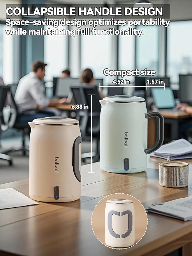 balbali 20oz Small Electric Kettle for Boiling Water - Collapsible Handle Mini Electric Kettle/Boiler for Tea - 400w Low Wattage Portable Kettle for Travel – Green
