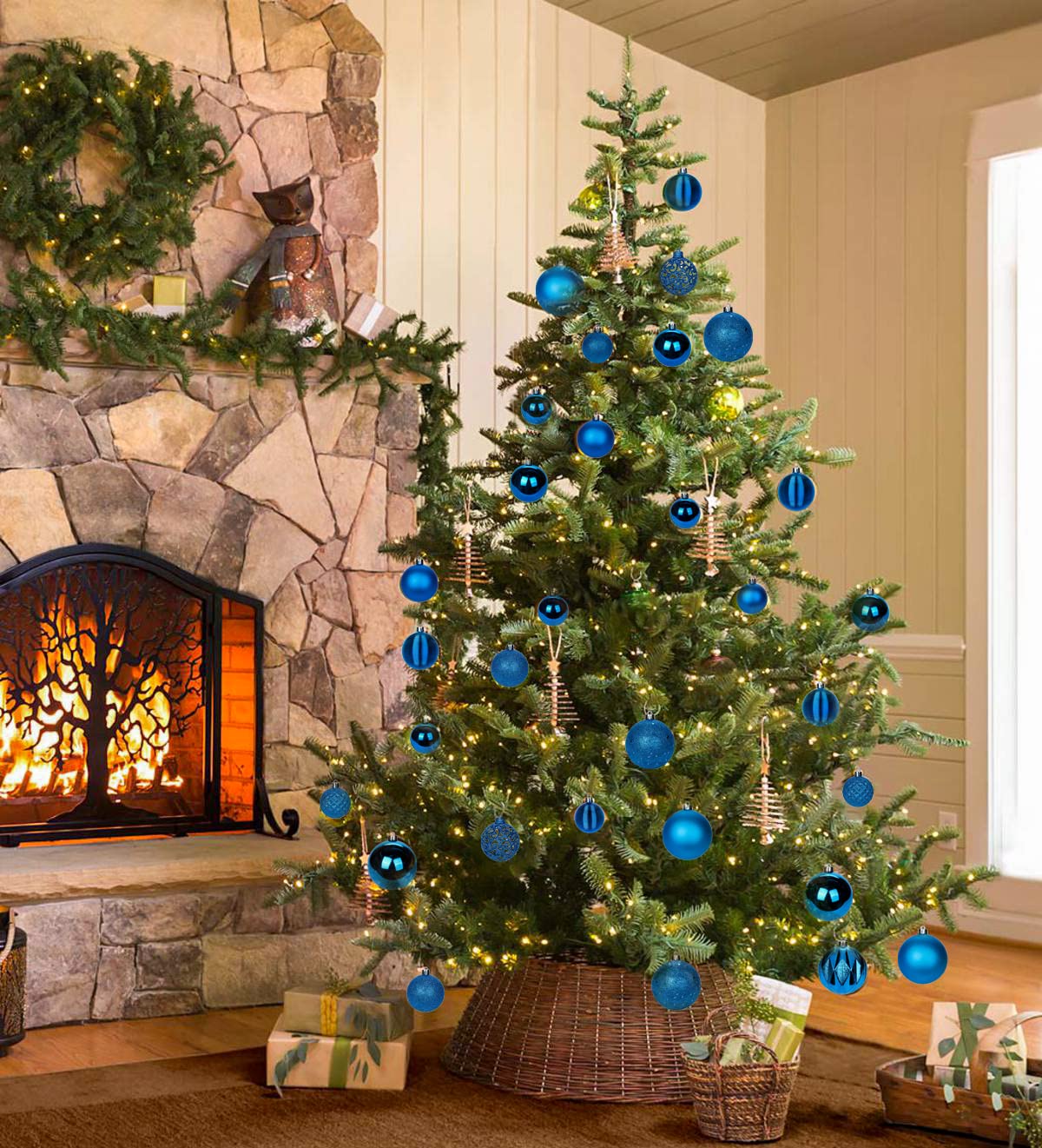 30PCS 2" Christmas Ball Ornaments Shatterproof Blue Christmas Tree Decorations Xmas Tree Balls Halloween Ornaments Décor