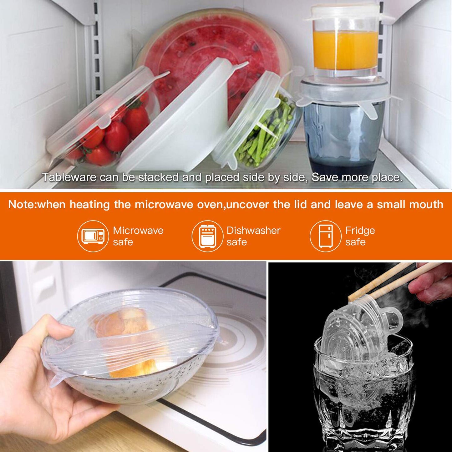 Longzon Silicone Stretch Lids 14 Pack Include 2Pcs Size up to 9.8'' Diameter,Reusable Durable Food Storage Covers for Bowl,7 Different Sizes to Meet 2.6"-9.8''Dia Containers,Dishwasher & Freezer Safe