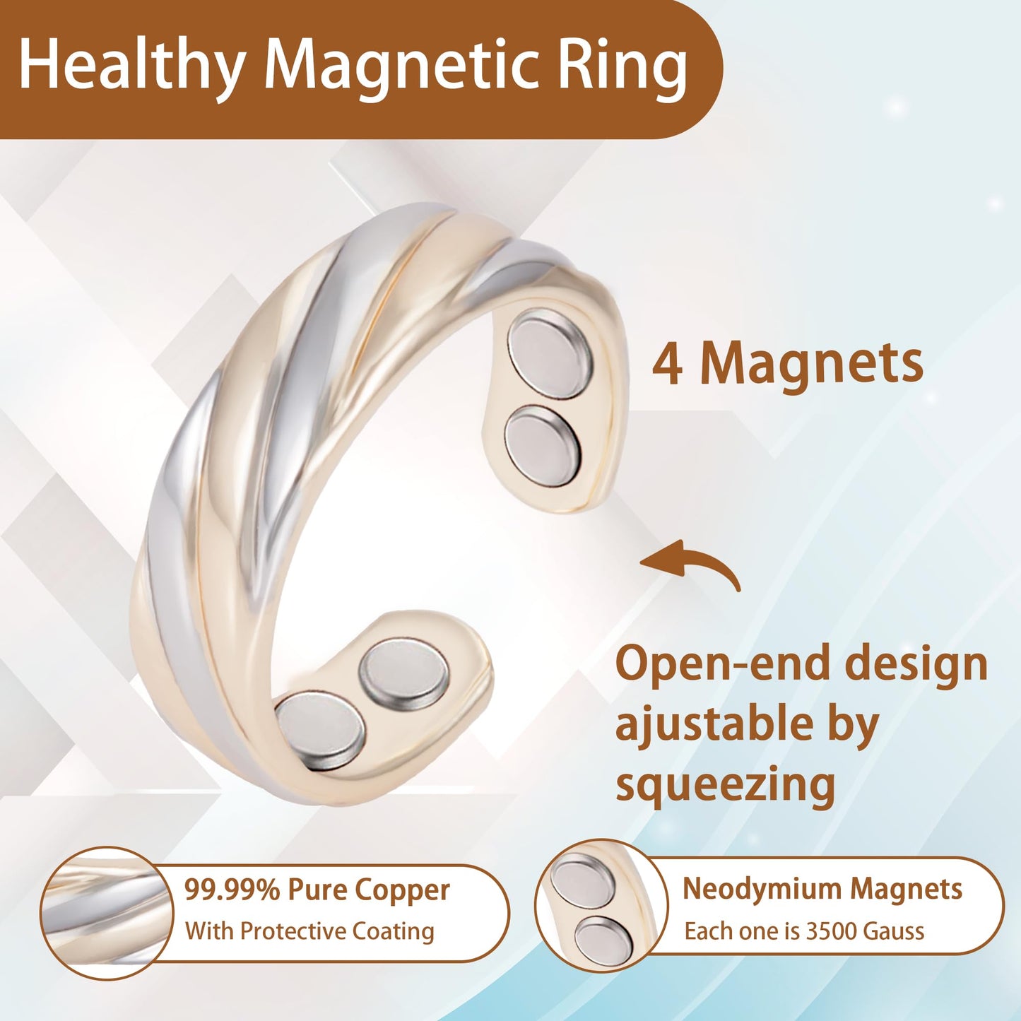MagVIVACE Pure Copper Ring for Women, Magnetic Rings with 3500 Gauss Magnet