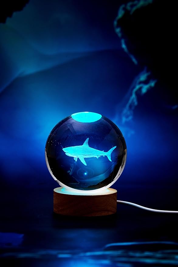 3D Crystal Ball Shark Lamp,Lifelike 3D LED Shark Night Light,16 Color Changing Light,Dimmable Remote Control