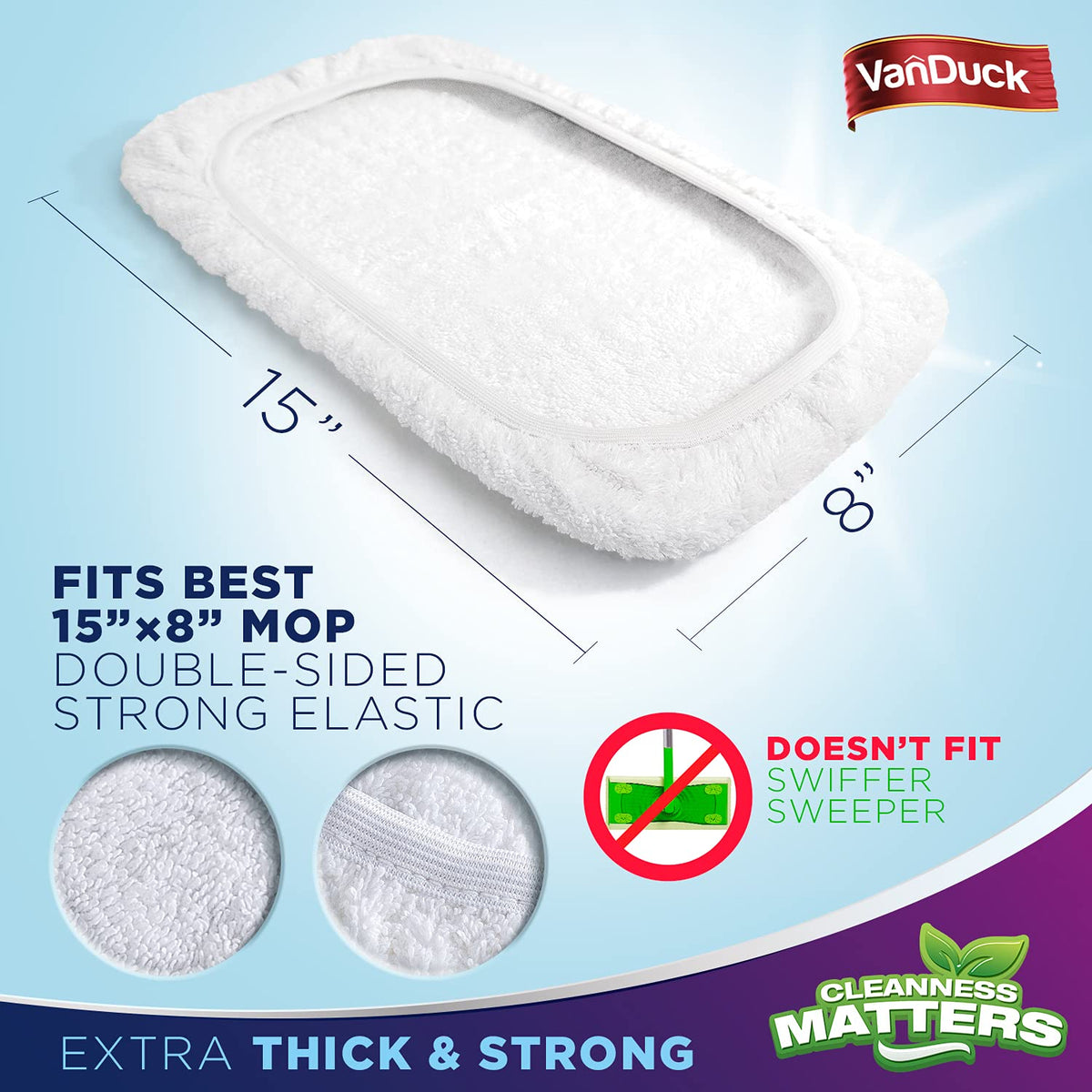 100% Cotton Terry Mop Pads 15x8 Inches (6 Count)