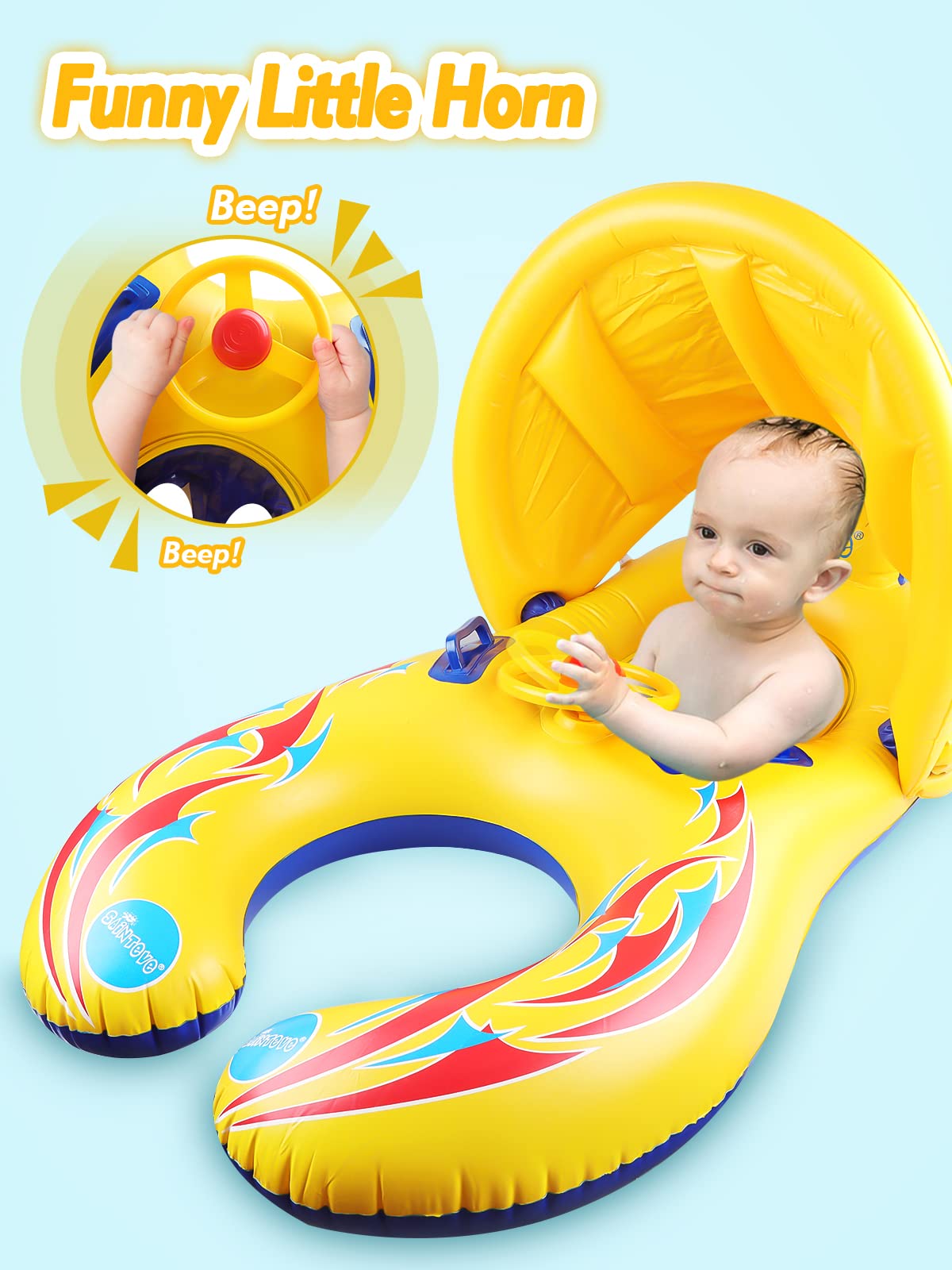 Kalolary Inflatable Mommy & Baby Double Person Float Seat with Removable Sun Canopy for Swim Ring Summer Pool Supplies