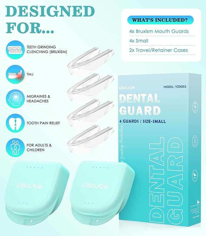 Mouth Guard for Grinding Teeth at Night,Upgraded Safety EVA Material, Night Guards for Teeth Grinding, Small (4 Pack),Transparent