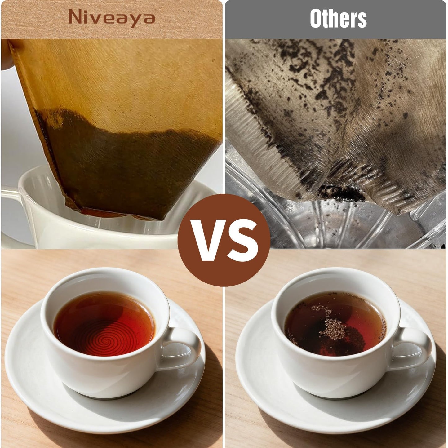 Niveaya Coffee Filters 300 Count, Cone Coffee Filter #4, Natural Paper Coffee Filter 8-12Cup (natural brown-300pcs, 04)