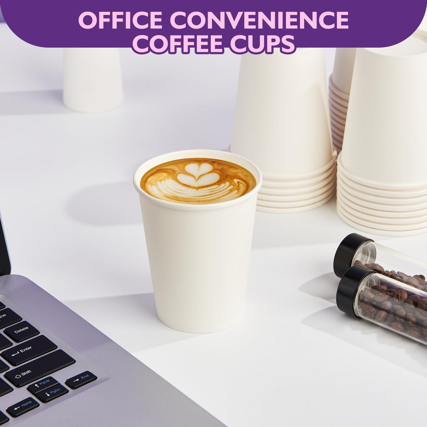 PACKINNO 8 oz White Paper Coffee Cups, Disposable Hot Cups for Coffee, Tea, Cocoa, Water, 400 Pack