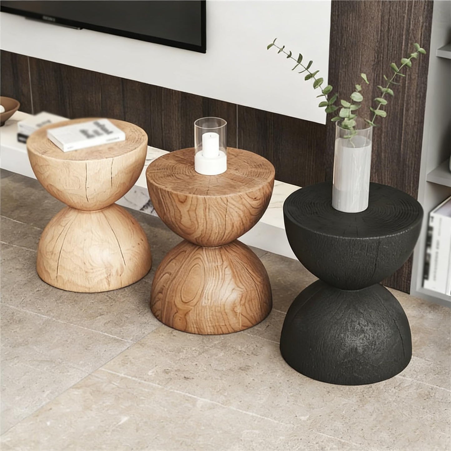 LDKFLKR Solid Wood Small Side Table, Accent Table Freeform Natural Plant Stand Coffee Table Pedestal Display Stand Accent Stool for Living Room Bedroom Entryway Office Home Decor,M