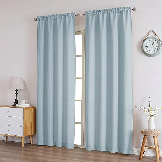 Chyhomenyc Aqua with Greenish Tone Curtains 72 Inch Length 2 Panels Set, Faux Linen Textured Light Filtering Soft Airy Privacy Farmhouse Curtain Drapes for Living Room Bedroom, 40 Wx72 L Inches