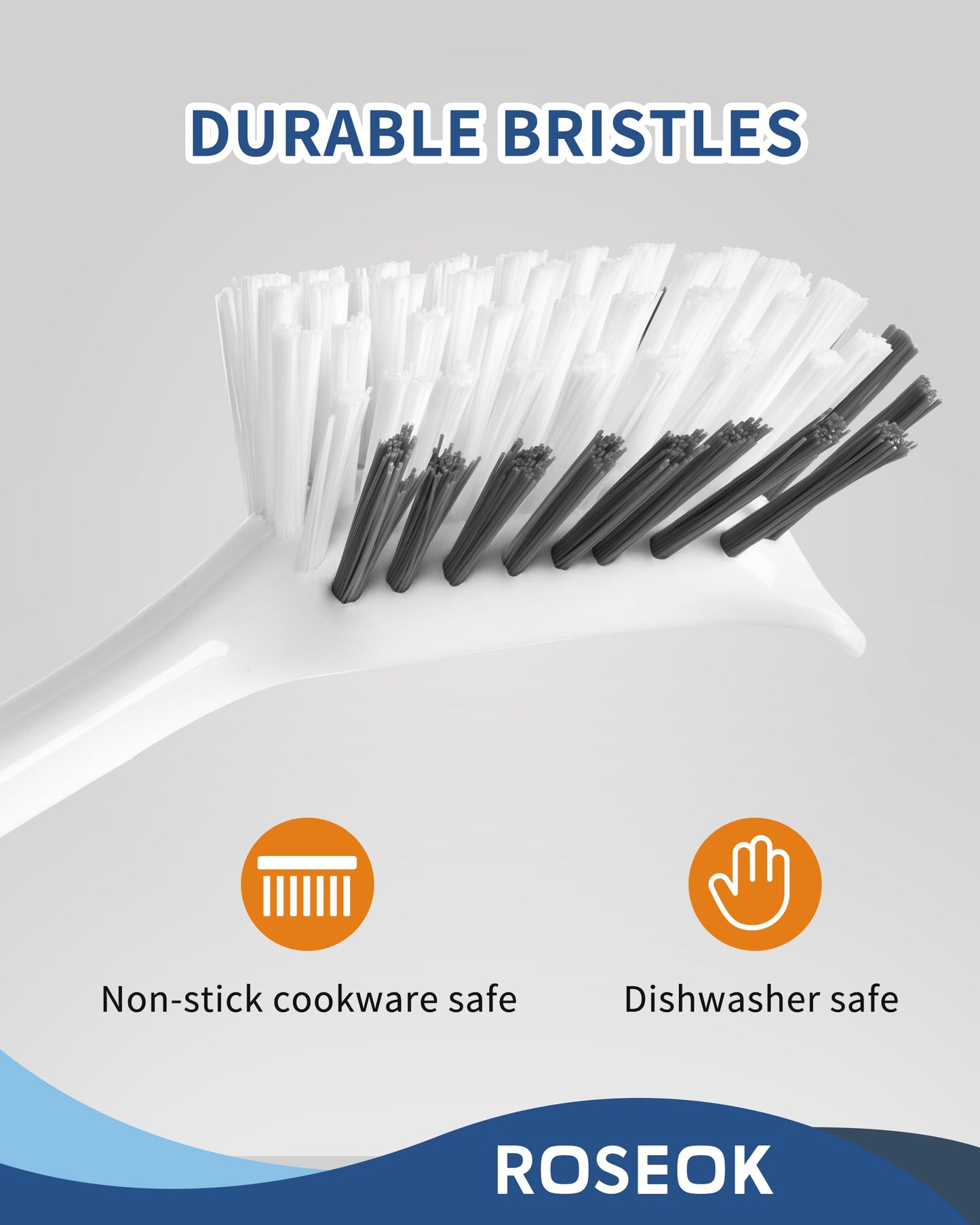 ROSEOK Dish Brush with Built-in Scraper,Kitchen Scrub Brush for Cleaning Dishes,Pots,Non-Stick Pans and Sinks,Navy Blue,2 Pack