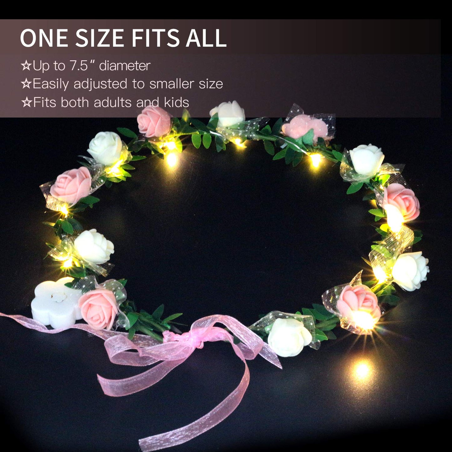 Novelty Place 4 Pack Light Up Flower Headband - LED Floral Head Crown for Wedding, Festival and Party - 4 Pieces