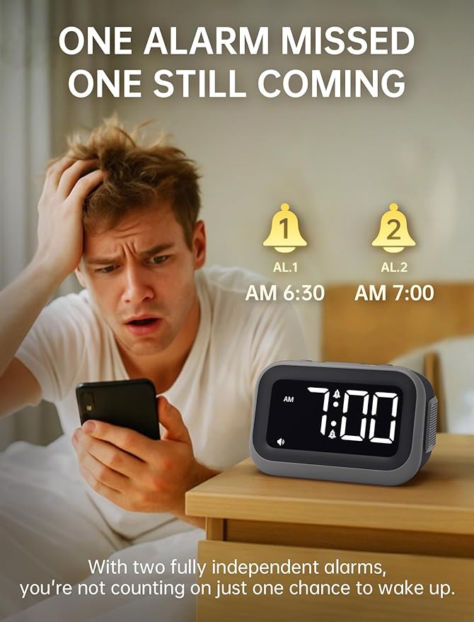 Acedeck Super Loud Alarm Clock: 115dB Wake-Up Power | Dual Alarms and 6 Alarm Sounds for Heavy Sleepers Adults and Shift Workers - Bedroom and Daily Wake-Up Use (White Digits)
