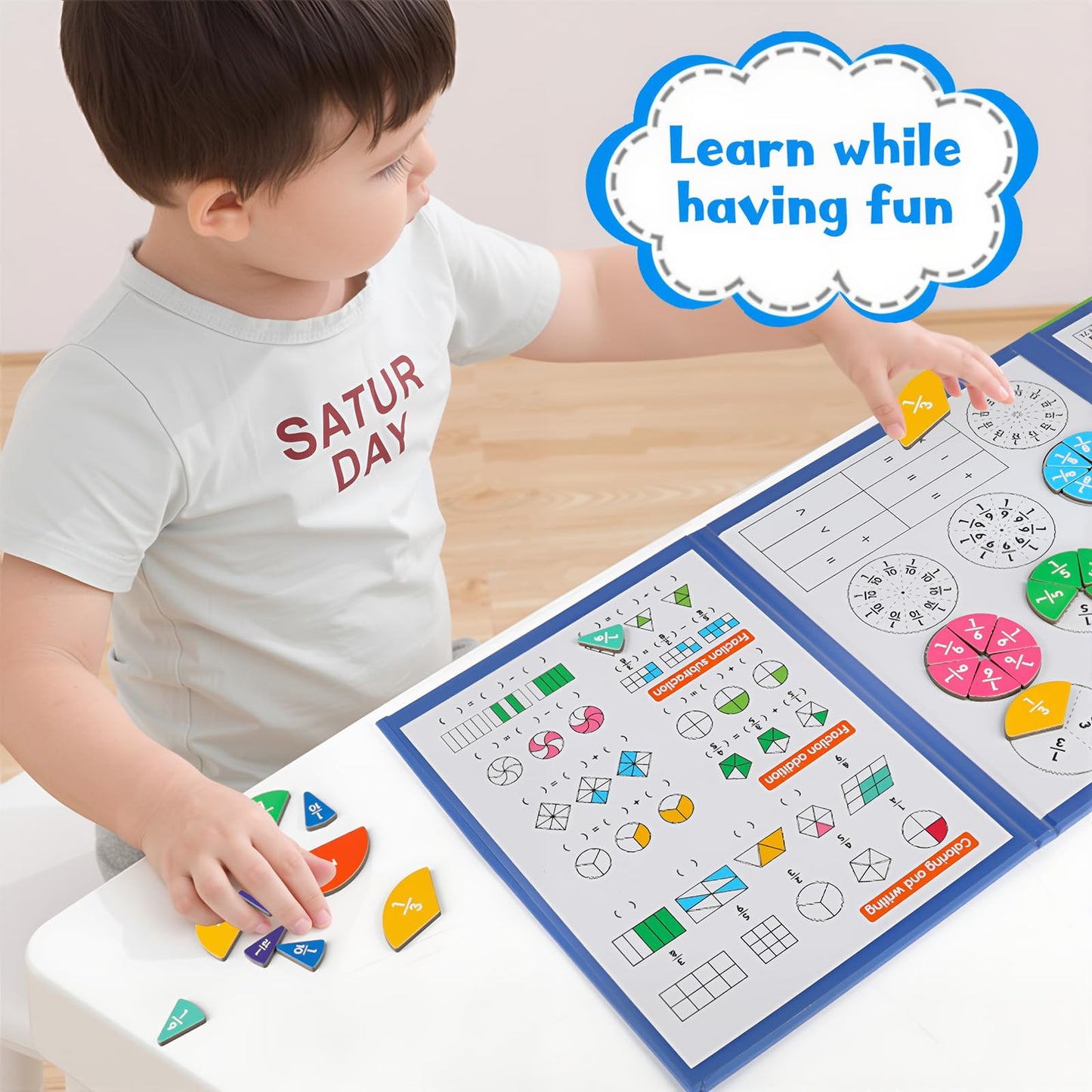 Magnetic Fraction Demonstration Book,Magnetic Fraction Tiles & Fraction Circles Set,Math Manipulatives for Elementary School,Montessori Fraction Manipulatives Learning Educational Puzzle Toys for Kids