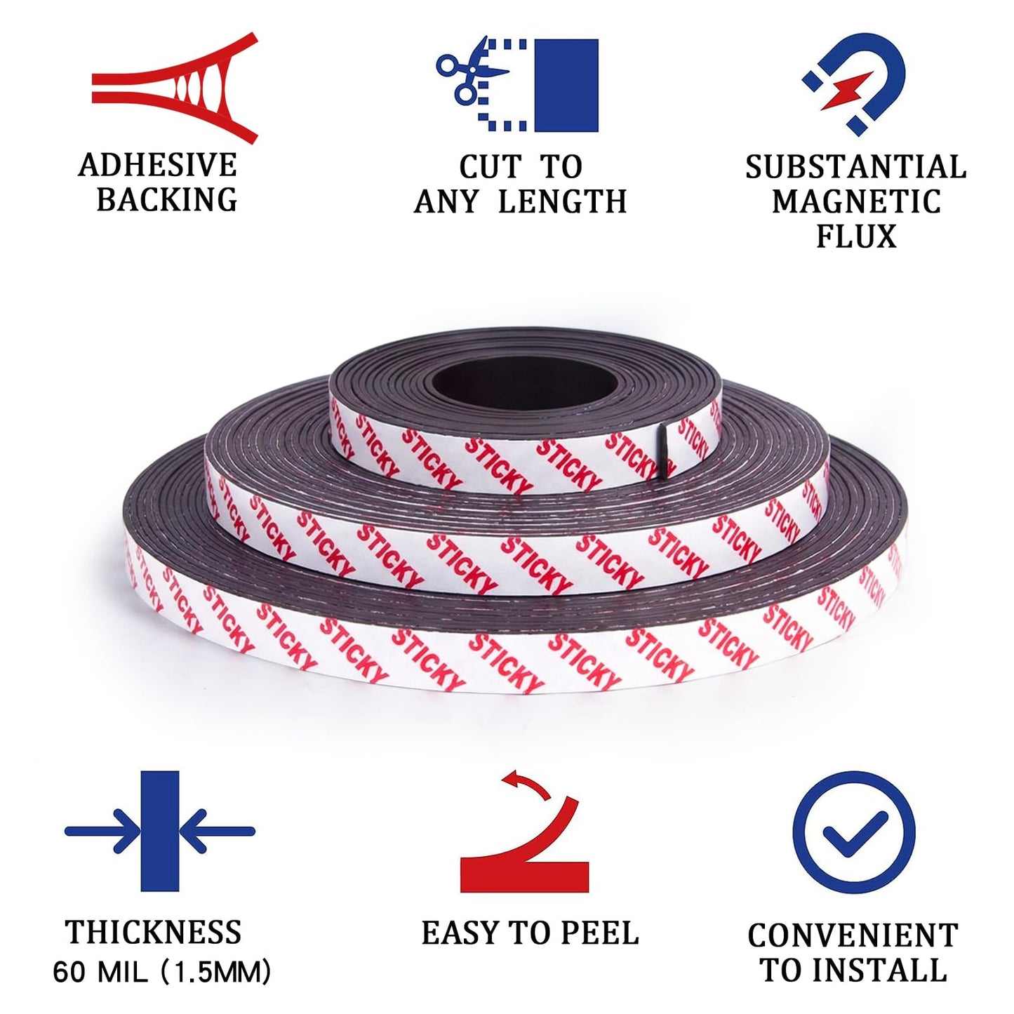 Towjug Sticky Anisotropic Magnetic Tape Roll (0.5in x20ft) - Flexible Magnet Strip with Adhesive Backing for Crafts, Kitchen, Whiteboards, Fridge, DIY Organization