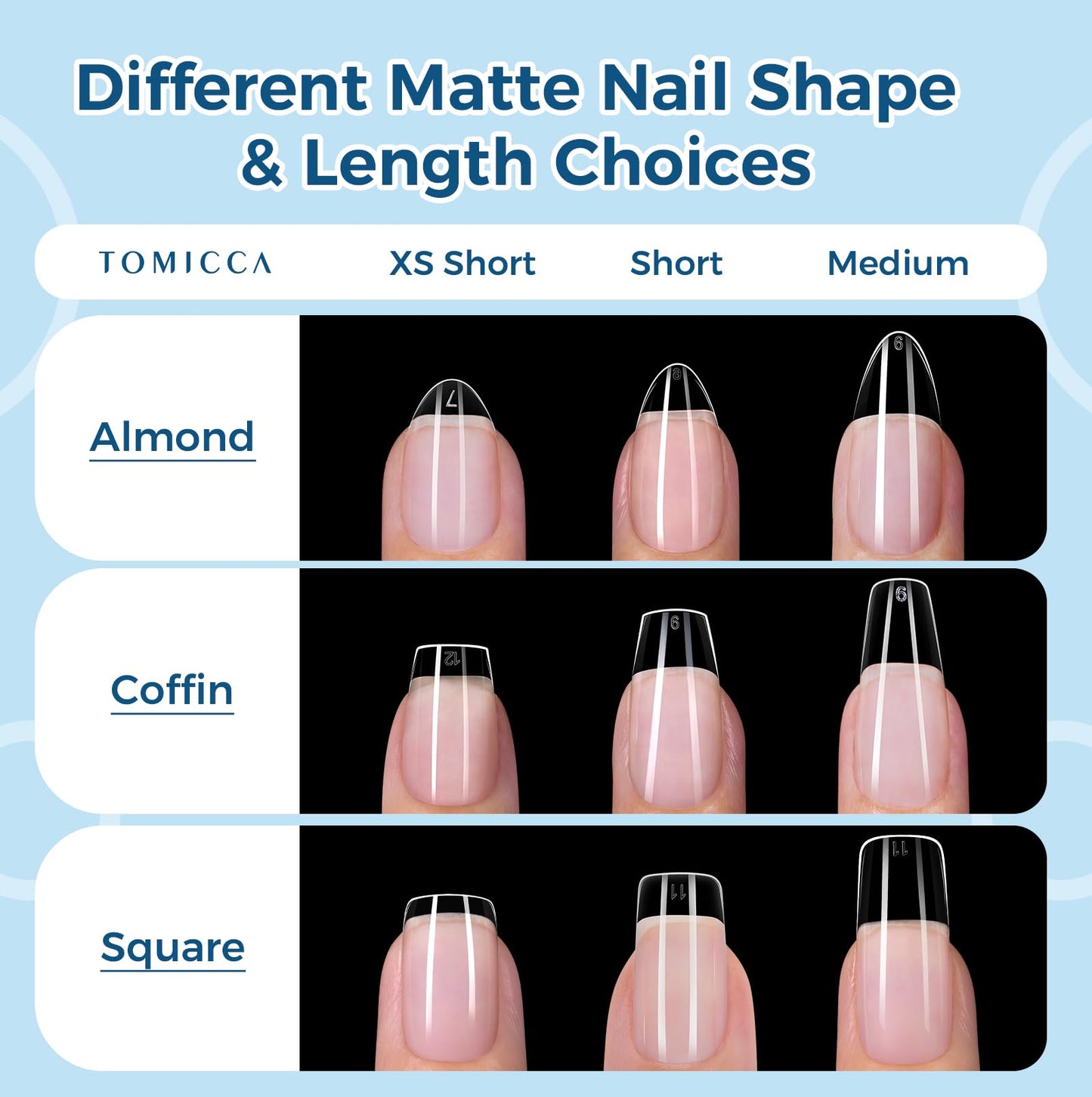 TOMICCA Extra Short Almond Nail Tips, 504pcs Pre-Shaped Soft Acrylic Gel Nail Tips Almond Shape Clear Press on Nails Extensions False Nails Full Cover for Professional Salon and Beginner 12 Sizes