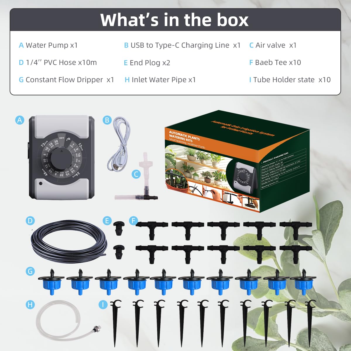 Automatic Drip Irrigation System for Houseplant Auto Easy DIY Watering Device Supported 10 Pots Indoor Plants with Anti-Siphoning Device