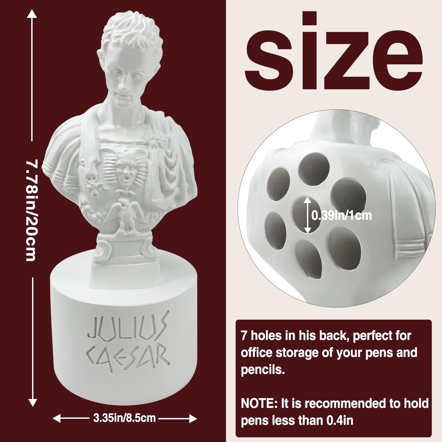arknato Julius Caesar Pencil Holder Fun Caesar Pen Holder for Desk Teacher Office Organizers Stationary for History Teacher Ides of March