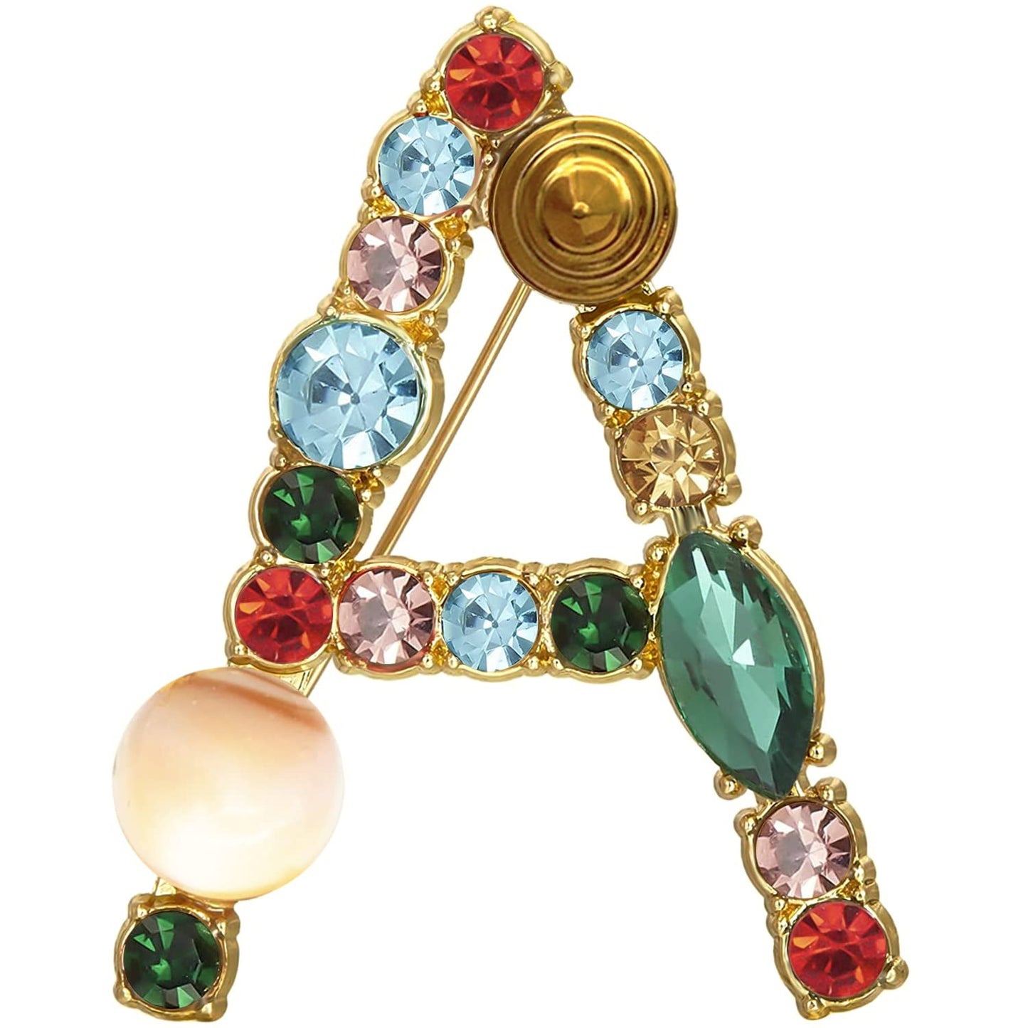 XGALBLA Letters A Plated Metal Stone Clear Colorful Crystal Lapel Pin Brooches Collar(Gold Tone)