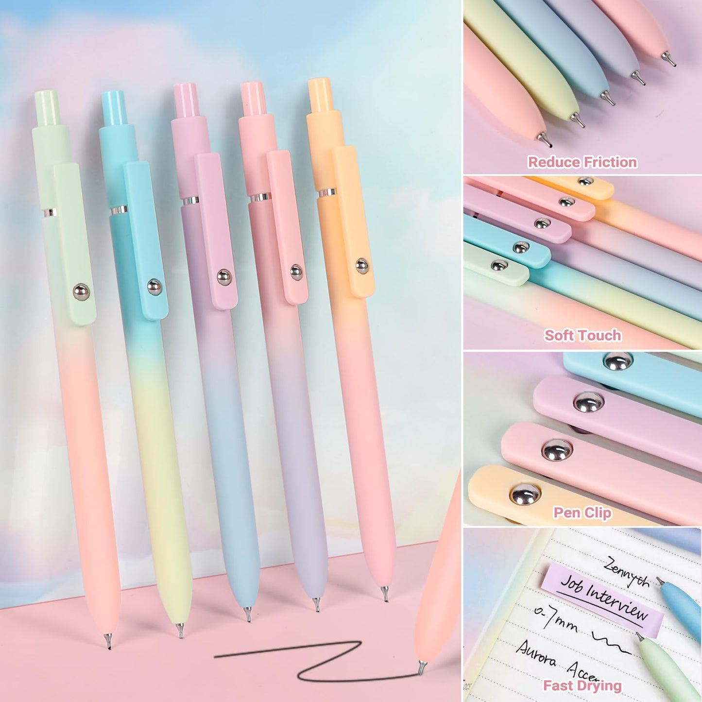 60 Pcs Aesthetic School Supplies with Large Capacity Pencil Case, 5 Quick Dry Black Ink Gel Pens, 12 Color Pastel Highlighters, 6 Mechanical Pencil Set 0.5 & 0.7 mm, 7 Multi-Color Index Sticker-Blue