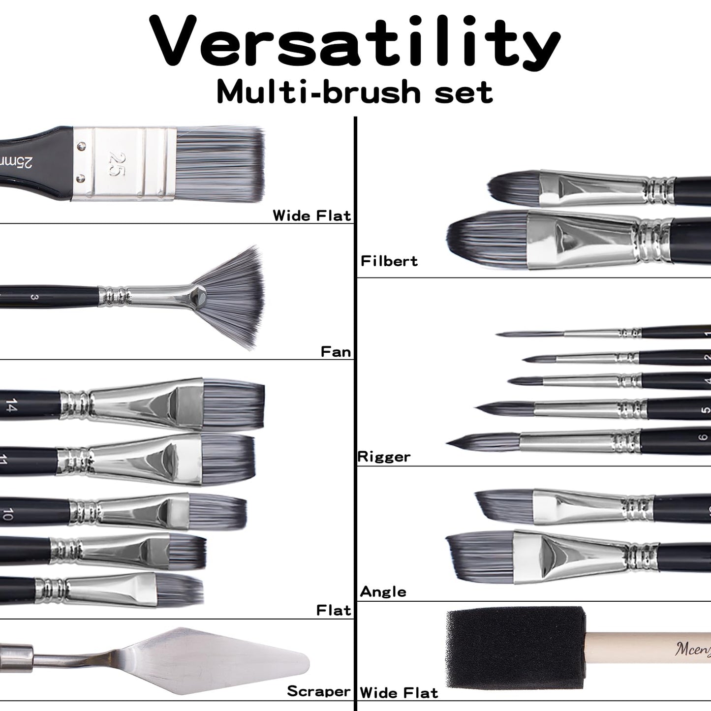 Mcenzinen 20 Pcs Paint Brushes, Professional Acrylic Paint Brush Set Artists Complete Range of Sizes with Palette Knife & Canvas Bag for Acrylic, Oil, Watercolor, Gouache