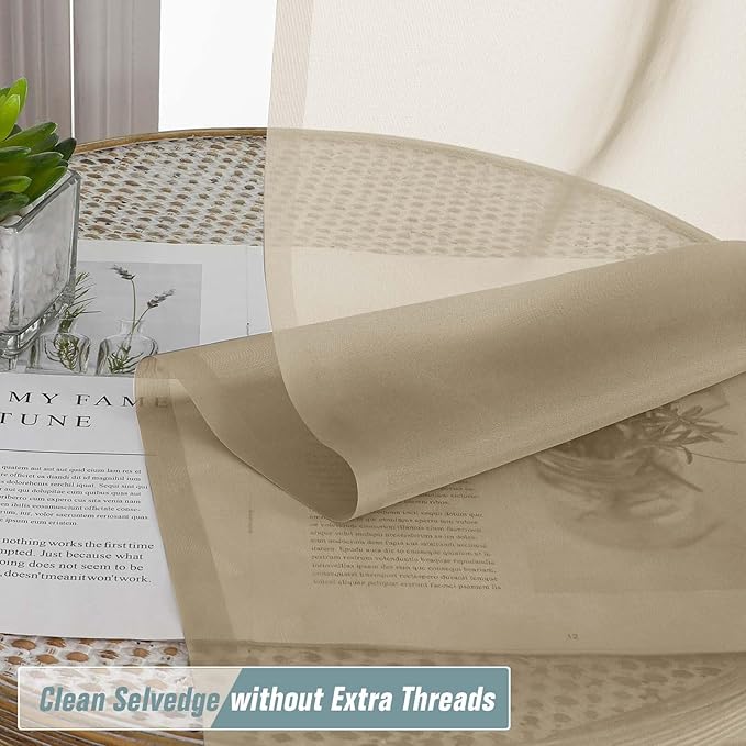 Taupe Sheer Curtains for Window 72 inches Long 2 Panels Set, Soft Airy Modern Light Filtering Sheer Curtains for Living Room Bedroom, Dual Rod Pocket Solid Window Drapes, 2x42Wx72L inches