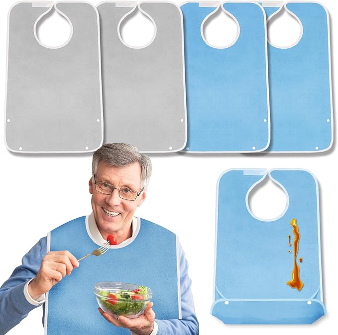 4 Pack Terry Cloth Adult Bibs with Crumb Catcher, Washable Adjustable Adult Bibs for Unisex Men Women Elderly Seniors
