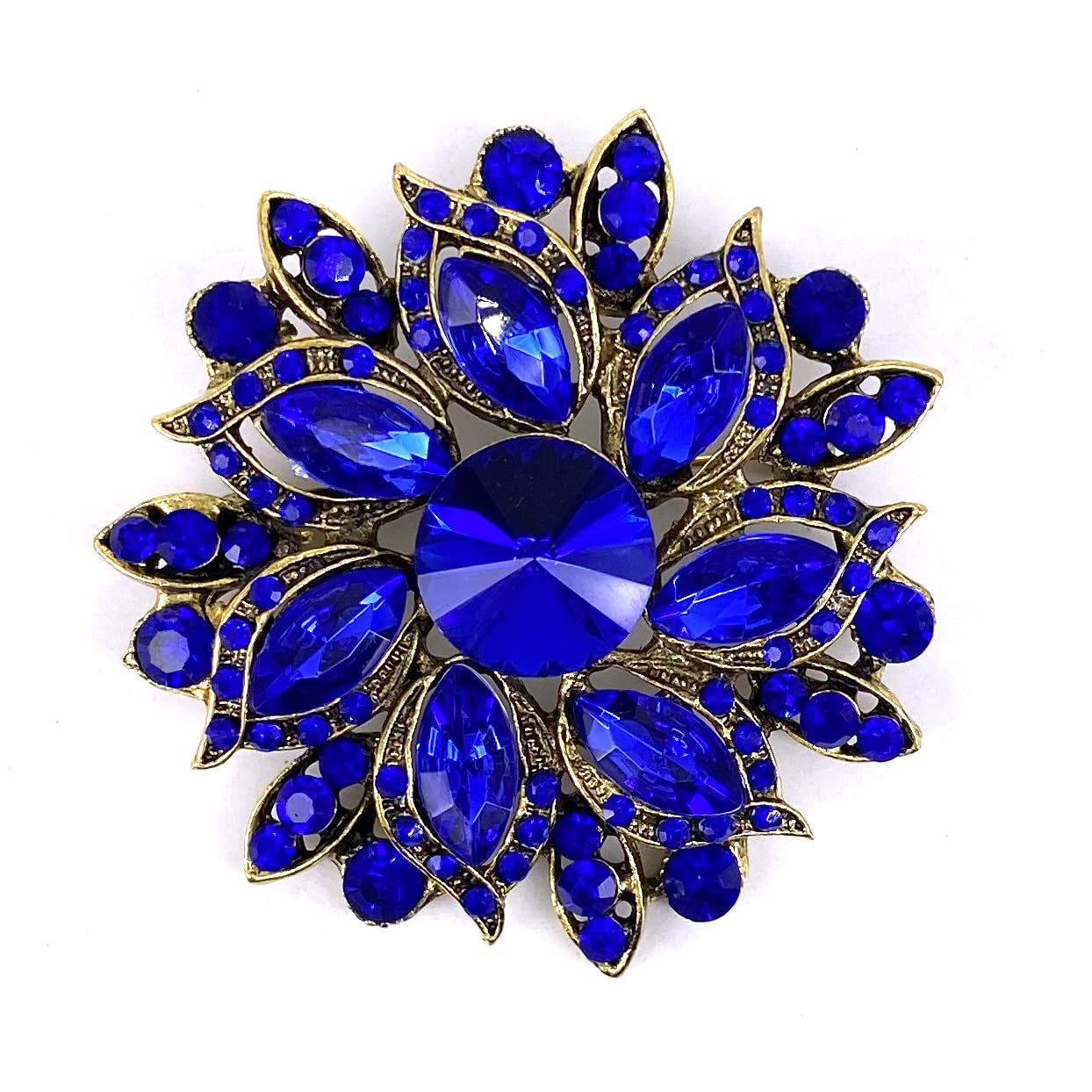 LAXPICOL Vintage Women's Blue Austrian Crystal Elegant Flower Brooch Wedding Broach Pin