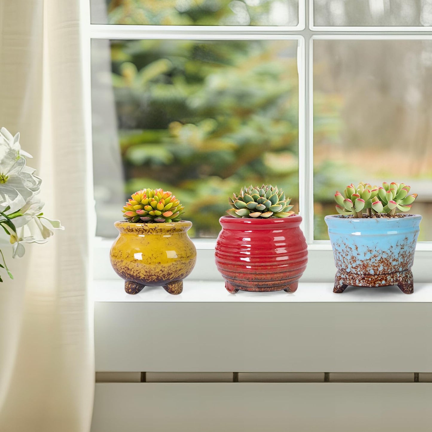 ARTKETTY Succulent Pots - Small Succulent Plant Pot with Drainage Set of 6, Ceramic Cactus Planter Pots for Indoor Unique Flower Planter Container for Home Office Decor