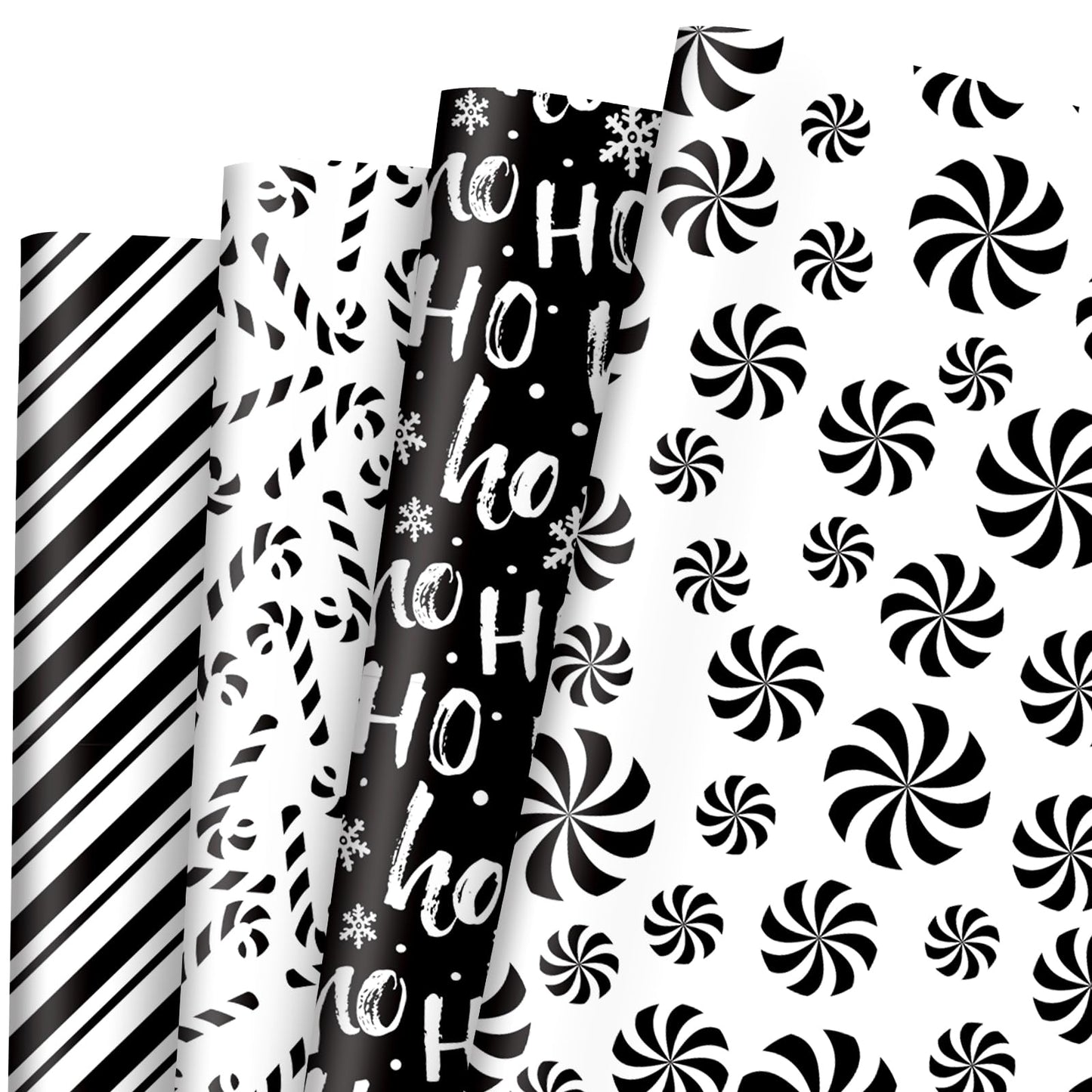 JarThenaAMCS 12 Sheets Christmas Wrapping Paper -Not Roll- Black White Gift Wrap Paper Candy Cane Stripe Folded Flat Craft Papers for Xmas Winter Party Packaging, 27.6 x 19.7 Inch