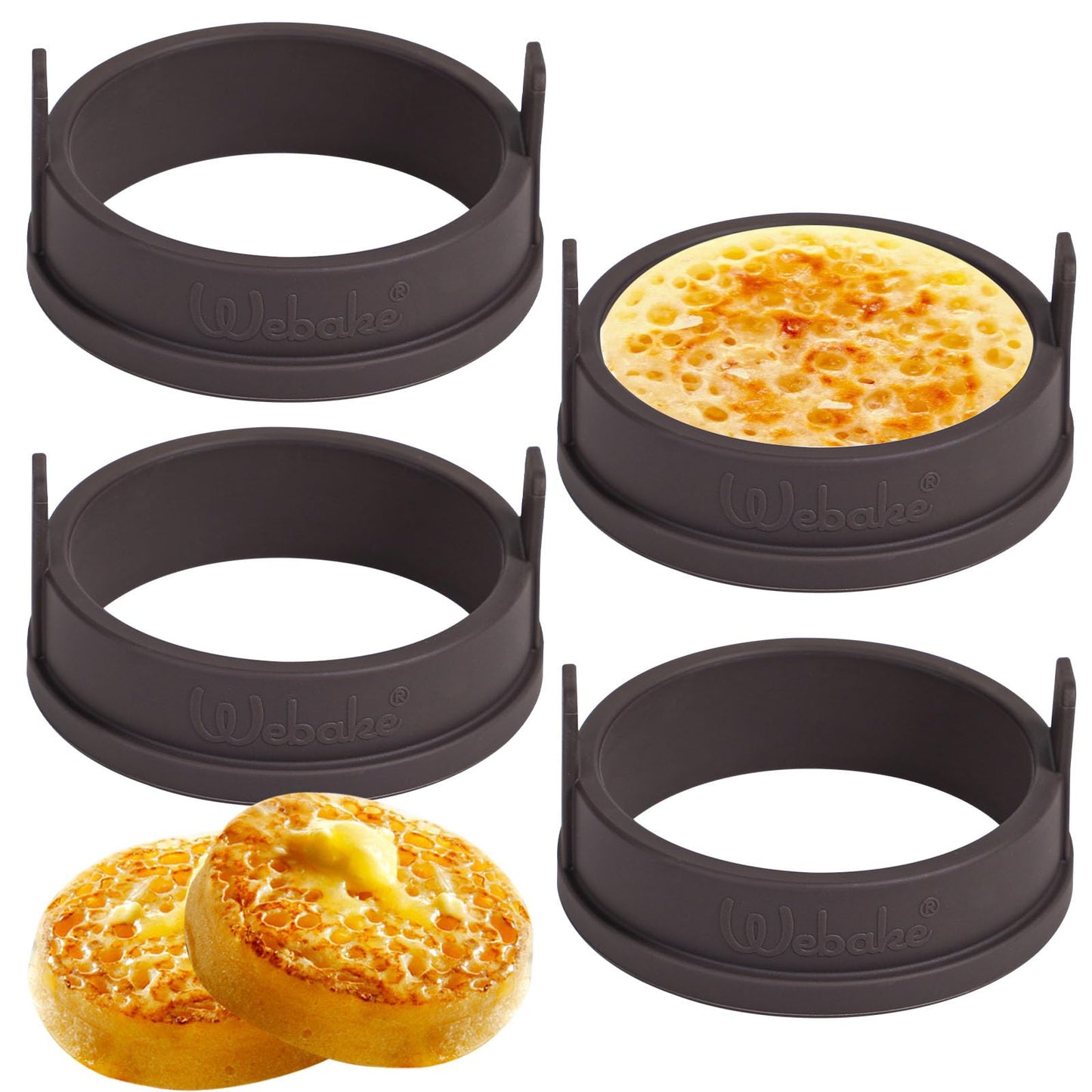 Webake Silicone Crumpet Rings Nonstick 3.5 inch Standard Size English Muffin Ring, Egg Rings, BPA-Free, Set of 4