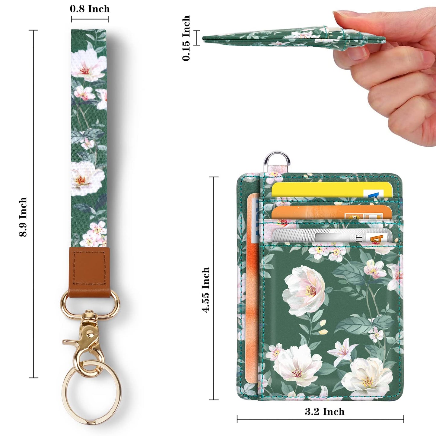 Coco Rossi Slim Front Pocket Wallet RFID ID Card Holder Cute Small Wallet with Wrist Lanyards Key Chain Holder for Women,Alpine Green