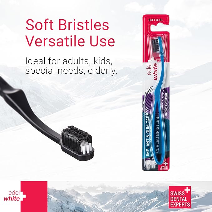 edel+white CleanCurl 3D Toothbrush – 3-Sided Soft Bristle Brush for Adults, Kids, Elderly & Special Needs, Cleans Teeth, Implants & Gum Line (Pack of 5)