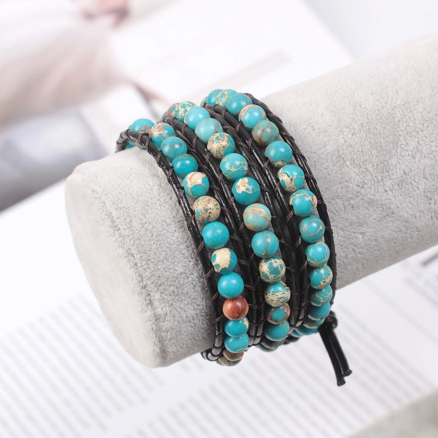 ZOSOJONA Boho Wrap Bead Bracelet for Men Women - Handmade Adjustable Natural Stone Crystal Beaded Bracelets Rope Yoga Healing Bracelet Bangle Hippie Jewelry