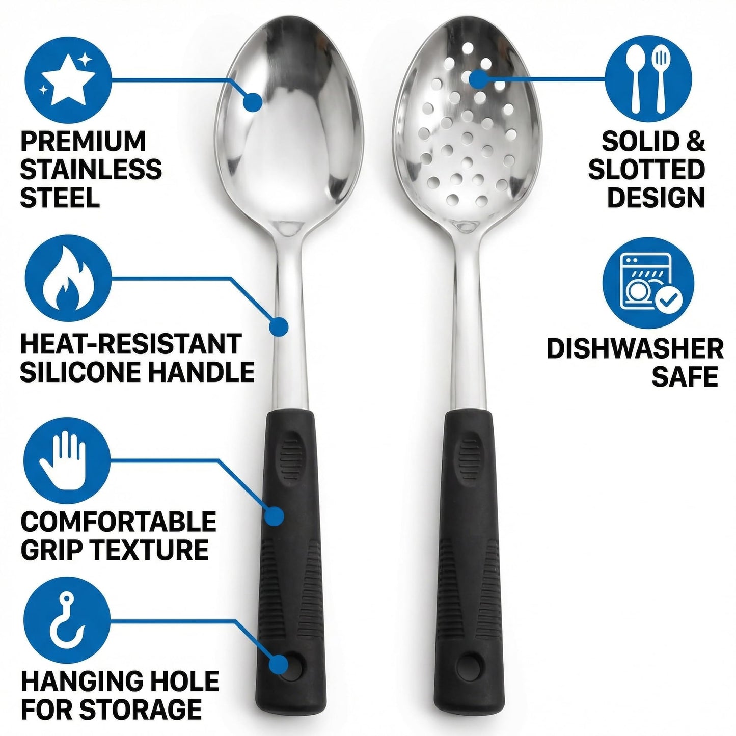 Stainless Steel Serving spoons set with Slotted Spoon.Serving Spoon and Perforated Spoon, kitchen cooking serving utensils set cooking spoon